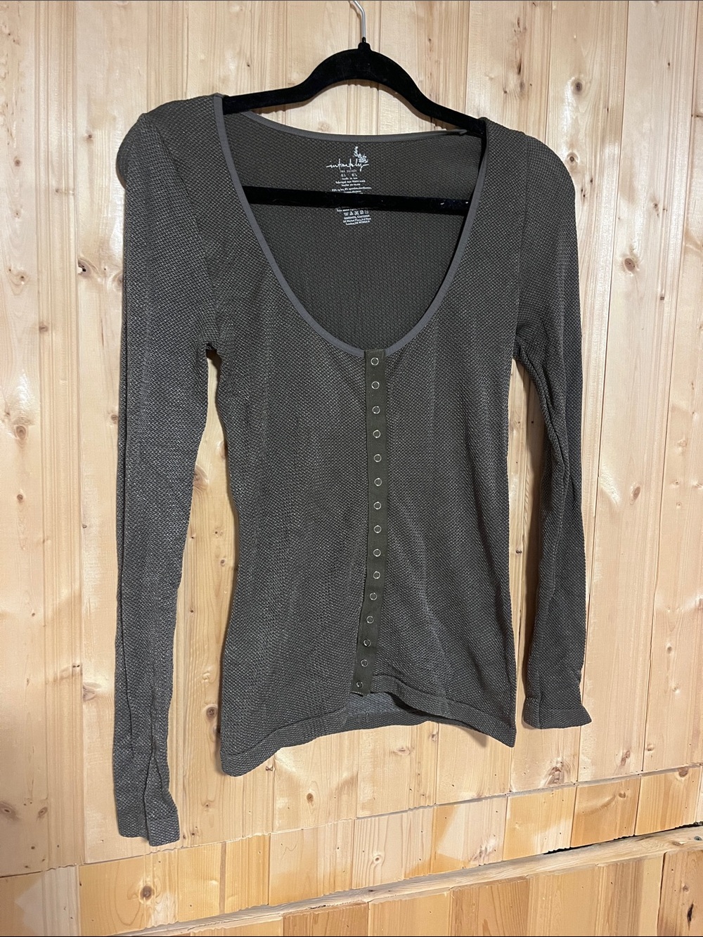 Free People Olive Scoopneck Snap-Front Waffle Knit Top